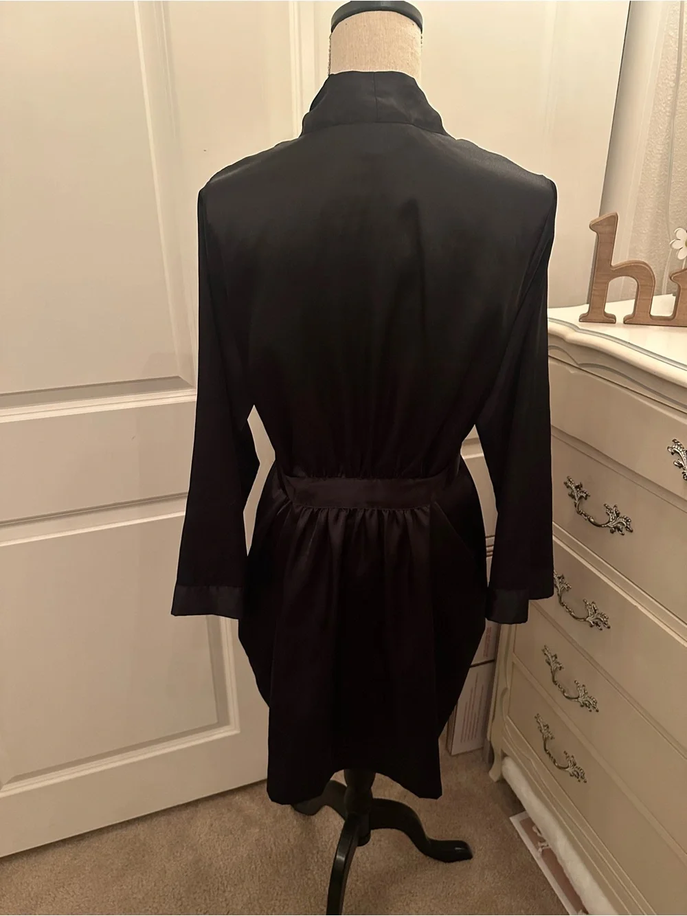Morgan Taylor Black Satin Wrap Robe with Tie
